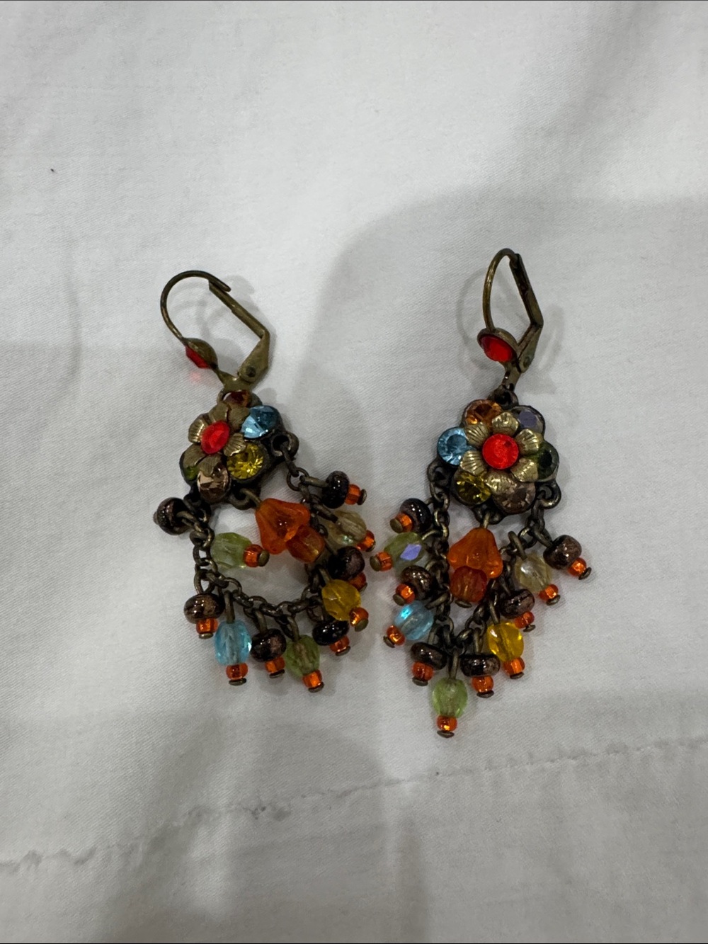 Michal Negrin Multicolor Floral signed Dangle Earrings - Vibrant Gem Accent